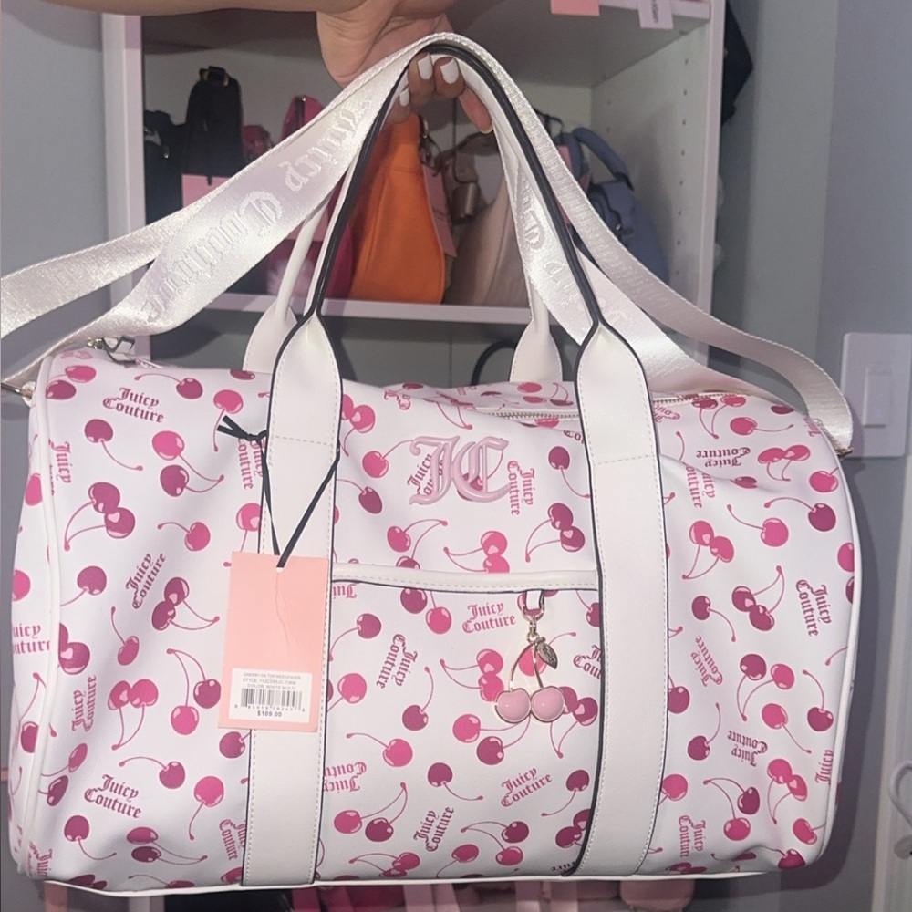 Juicy Couture Pink and White Travel Bag with Cherry Print